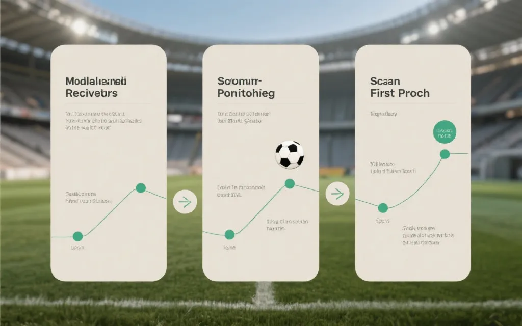 时间轴拆解示意：组织型中场接球前观察、第一脚触球方向、弱侧转移与节奏控制的连续画面